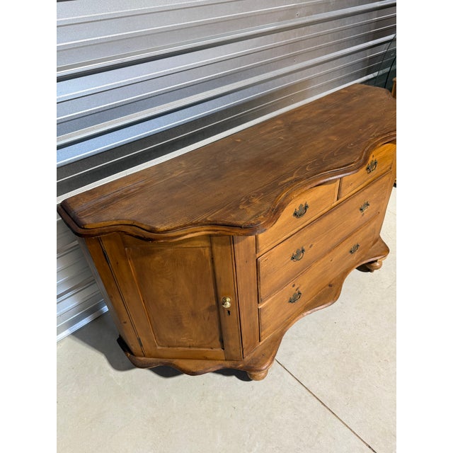 Late 19th Century Antique Pine Serpentine Sideboard With Drawers and Cabinet Storage From England For Sale - Image 5 of 18