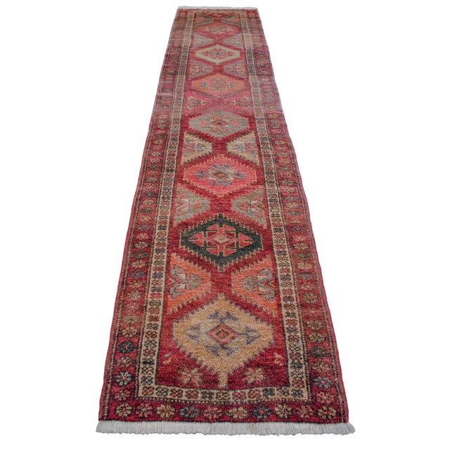 Hand-Knotted Turkish Rug Runner Extra Long Hallway Decor - 3′1″ × 13′9″ For Sale - Image 6 of 13