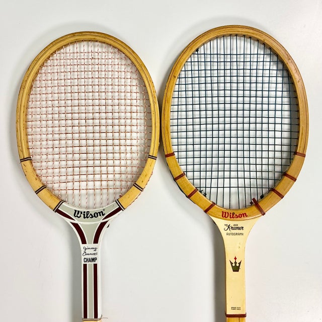 Tan Vintage Americana Boho Chic Wood Wilson Tennis Rackets Decorative Wall Objects - Set of 2. For Sale - Image 8 of 12