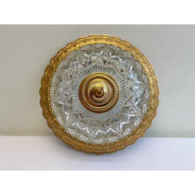 Brass and Cut Glass Flush Mount, 1960s For Sale - Image 6 of 12