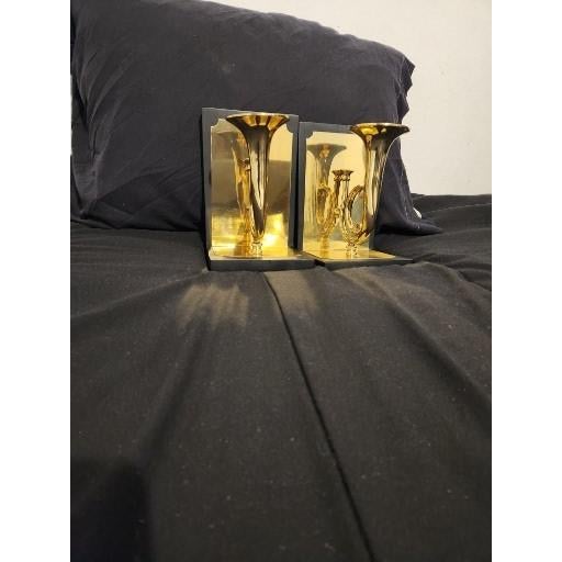 Mid 20th Century Sarreid Ltd. Limited Edition Solid Brass Trumpet Sculptural Bookends - Pair For Sale - Image 12 of 16