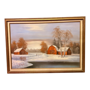 Original Oil Painting - Winter Farmland Barns - Raymond Original 1980s 90s Extra Large