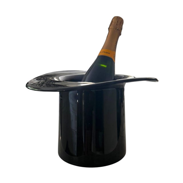 Mid-Century Modern 1970s Attributed Murano Hand-Blown Black Art Glass “Top Hat” Champagne Cooler or Wine Bucket For Sale - Image 3 of 8