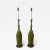 Great Pair Of Olive Green Bottle Shaped Pottery Lamps with Brown Enamel Metal Bases and Wood Finials. Designed In The...