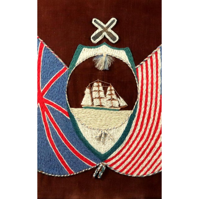Sailor's Woolworks, Rare Square Pair on Velvet With Union Jack, Stars and Stripes and Royal Navy Ensigns For Sale - Image 4 of 13