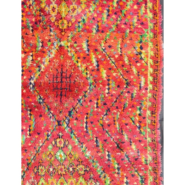 Mid 20th Century Mid-Century Tribal Moroccan Vintage Rug With Colorful, Vibrant Diamond Pattern For Sale - Image 4 of 7