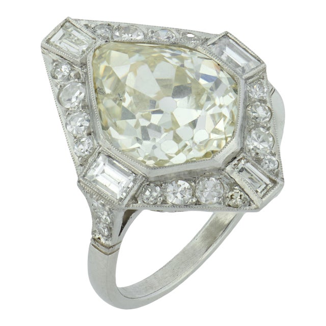 Mid 20th Century Gia 4.30 Carat Old Mine Kite Diamond Platinum Engagement Ring, Size 6.5 For Sale