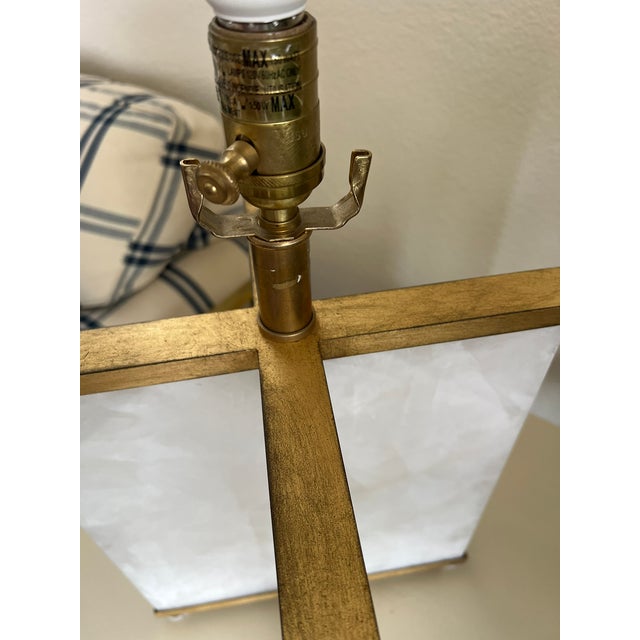 Visual Comfort Cameron Table Lamp Natural Quartz, Gilded Iron, White Linen Shade For Sale - Image 11 of 17