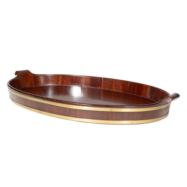 Traditional Large Regency Mahogany and Brass Banded Oyster Tray For Sale - Image 3 of 7