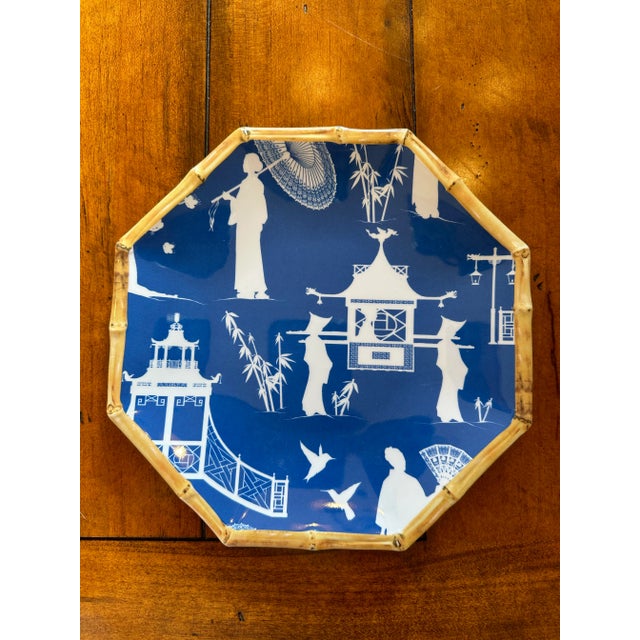 Chinoiserie Kim Seybert Cobalt and White Chinoiserie Melamine Luncheon Set - 9 Pieces For Sale - Image 3 of 12