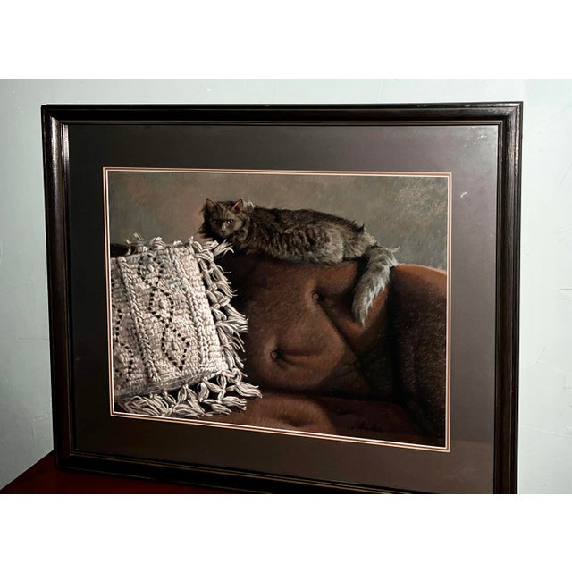 Vintage 1980s Framed Kathleen Cook Pastel of Cat on Sofa For Sale - Image 4 of 14
