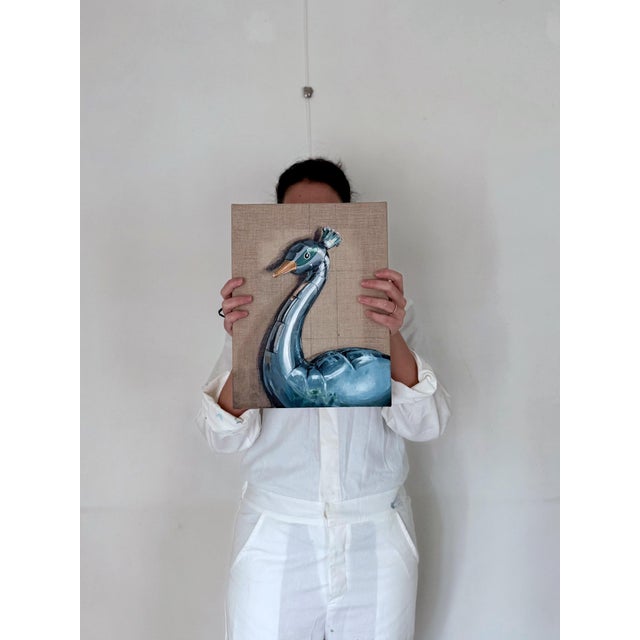 Sofía Cristina Jiménez, Silver and Green Inflatable Peacock Figure: Lady Phasi 2, 2024, Acrylic on Canvas For Sale - Image 11 of 12