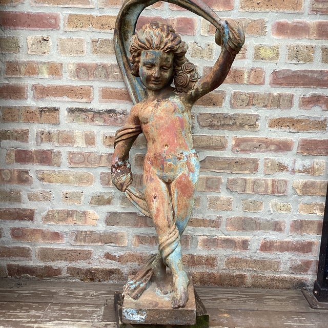 Antique Large Iron Garden Statue " Dancing Nymph With Scarf" on Plinth For Sale - Image 12 of 12