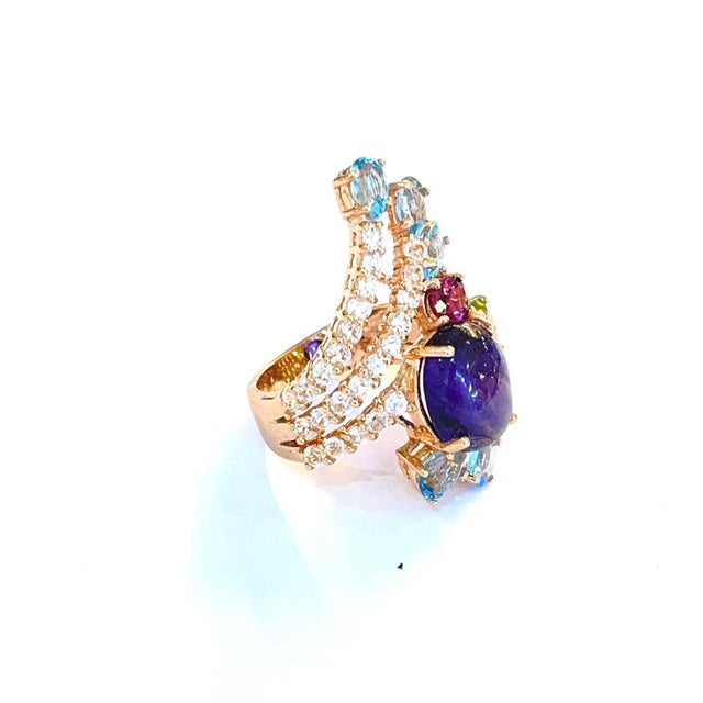 Bochic "Capri" Vintage Sapphire & Multi Gem Cocktail Ring 18k Gold & Silver For Sale - Image 4 of 18