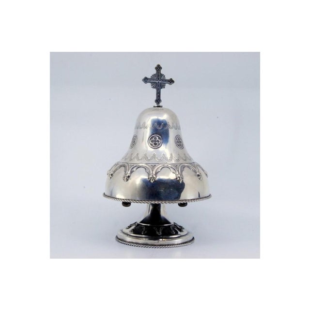 Silver Altar Bell with Bows, Ropes and Cross with Interior Mechanism For Sale - Image 9 of 10