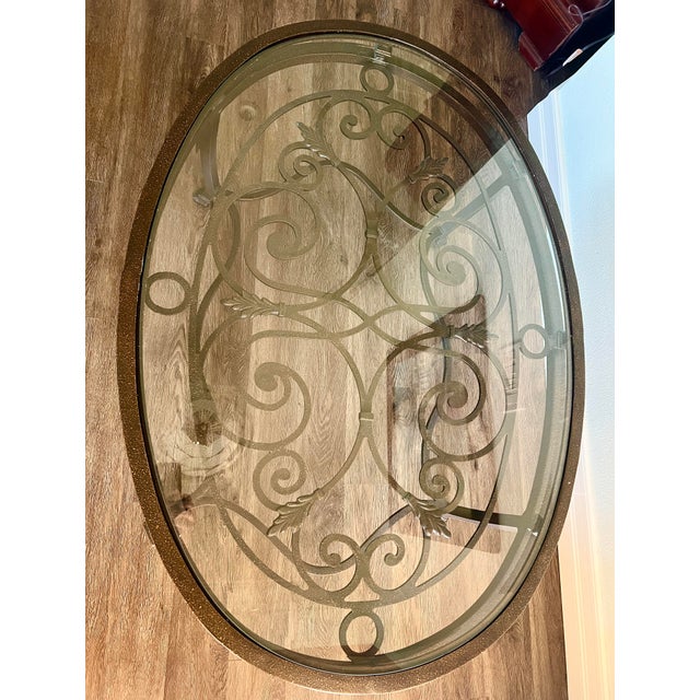 Iron & Glass 34” X 48” Oval Cocktail Coffee Accent Table For Sale In Los Angeles - Image 6 of 7