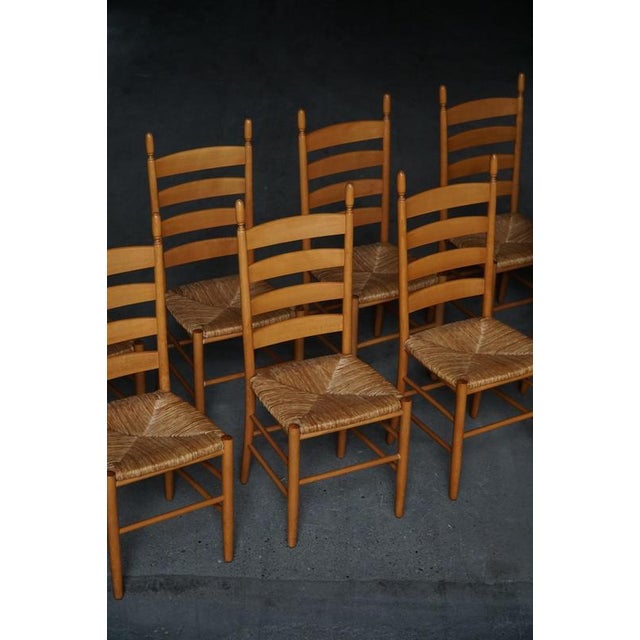 Italian Modern Beech Dining Chairs with Woven Seats in the style of Gio Ponti, 1960s, Set of 8 For Sale - Image 11 of 15