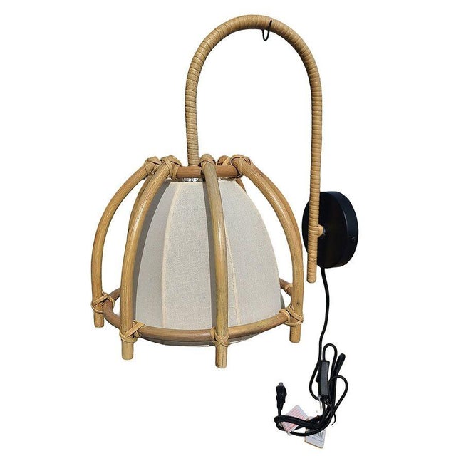 Natural Finish Rattan Skeleton Shade Wall Sconce, Pair For Sale - Image 4 of 7