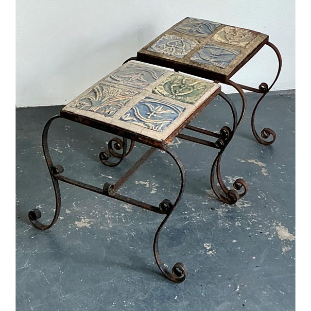 Vintage Italian Distressed Wrought Iron and Ceramic Tile Tables For Sale - Image 11 of 18