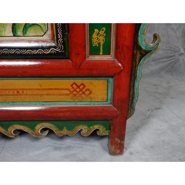 Early 20th Century Hand Painted Ornate Cabinet With Tigers & Flowers From Tibet Circa 1920's For Sale - Image 5 of 12