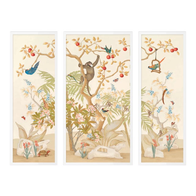 A Jungle Gathering by Allison Cosmos, Set of 3, in White Framed Paper, Medium Art Print For Sale