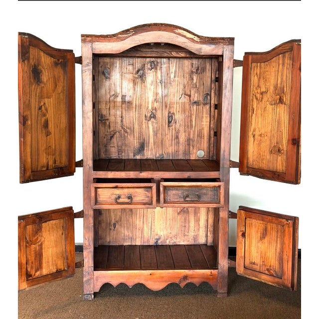 Late 20th Century Mexican Rustic Pine Armoire / Hacienda Cabinet — Hecho en Mexico For Sale - Image 4 of 10