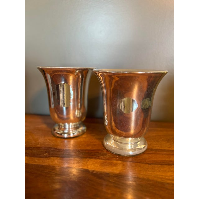 Pair Large Antique Mercury Glass Vases Cache Pots For Sale - Image 9 of 12