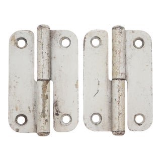 Pair of White Steel Left Hand Lift Off Cabinet Door Hinges For Sale