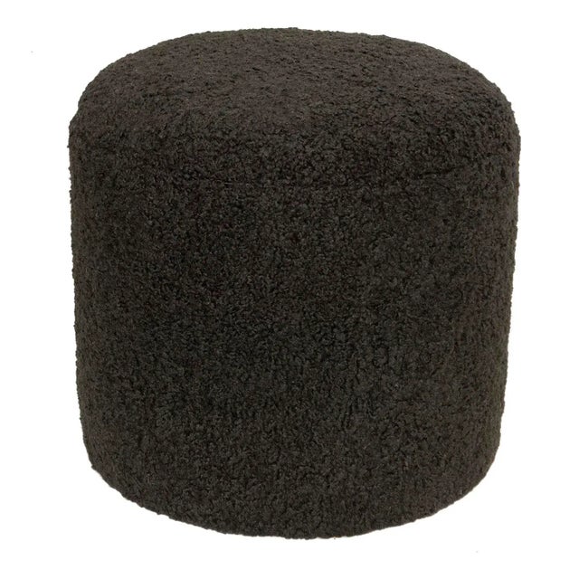 1980s Limited Edition Custom Modern Pouf in Black Faux Shearling For Sale - Image 5 of 5