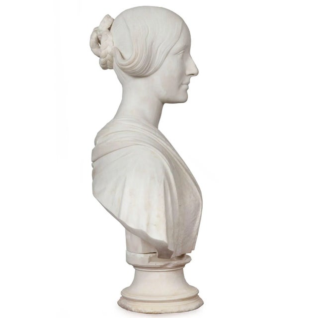 American Marble Bust Sculpture of Classical Woman by Joseph Mozier Ca. 1851 For Sale - Image 6 of 12