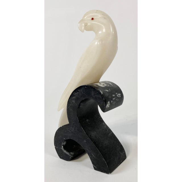 Vintage Italian Alabaster Parrot on Marble Perch For Sale - Image 4 of 9