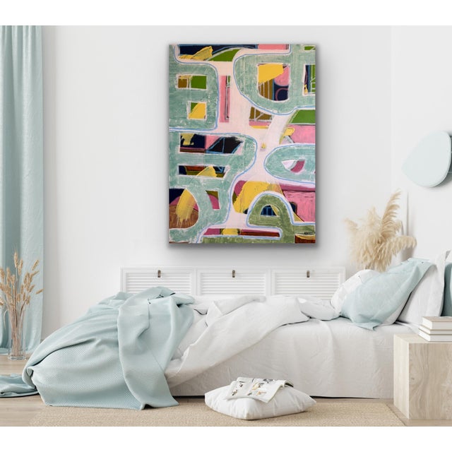Large 36x48 Contemporary Abstract Acrylic Painting on Canvas – Mint & Pastel Expressions For Sale - Image 4 of 10