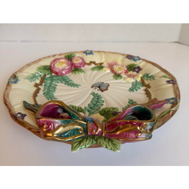 Ceramic 1990's Fitz and Floyd Floral Ribbon Motif Trompe l'Oeil Decorative Plate For Sale - Image 7 of 9