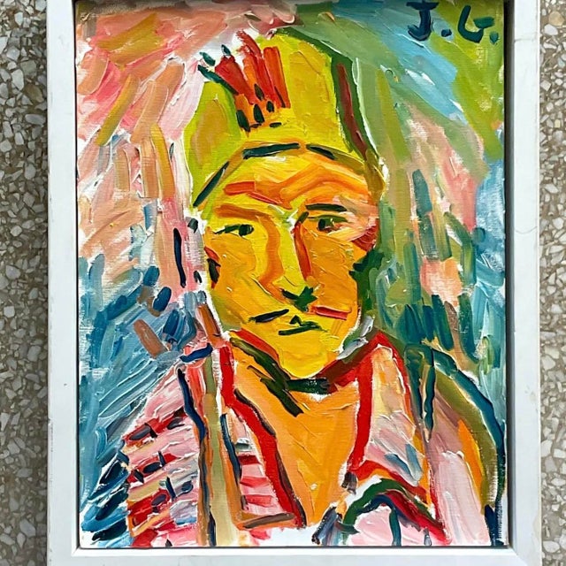 Vintage Fauvist Signed Original Oil Portrait Painting on Board For Sale - Image 9 of 12