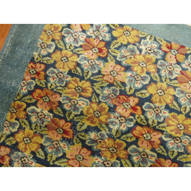 Dark Sea Foam Blue Green Turkish Floral Rug For Sale - Image 4 of 6