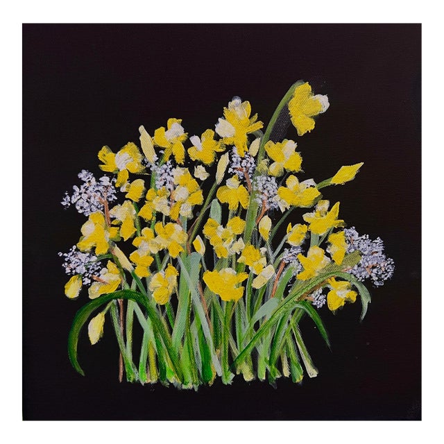 Grandads Daffodils English Traditional Acrylic on Canvas Painting by Shabs Beigh For Sale