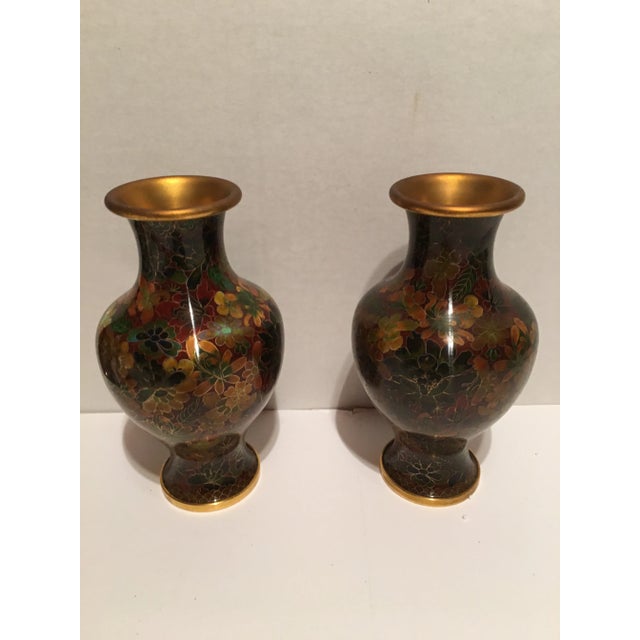 Vintage pair of cloisonné vases in pristine condition. Use as is, or have made in to a gorgeous pair of lamps! Each...