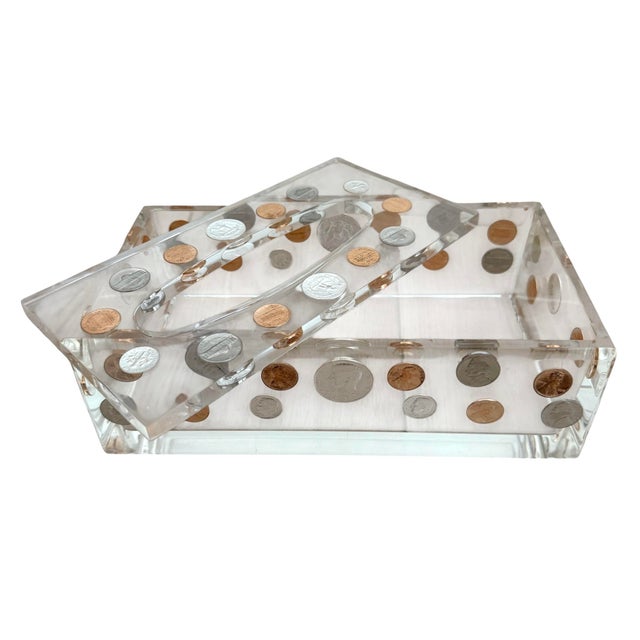 Plastic Heavy Lucite Wastebasket and Tissue Holder With Money For Sale - Image 7 of 12