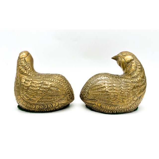 Brass Vintage Brass Quail Bird Figurines – Pair – Hollywood Regency / English Country For Sale - Image 8 of 12