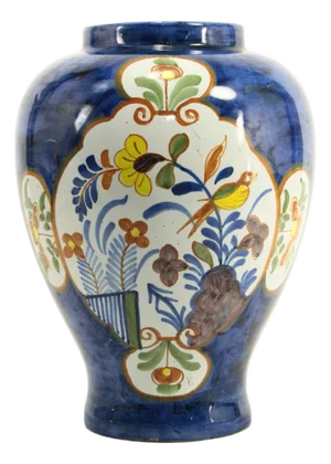 Circa 1764 Delft Vase Blue With Flowers, Marked De Romeyn Petrus Van Meerum