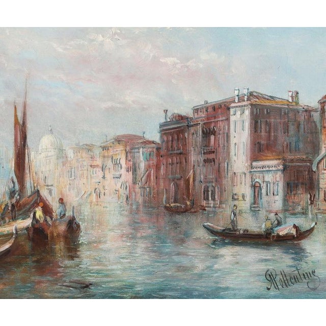 This is a beautiful oil on canvas painting of the view of the Mocenigo Palace in Venice with views to the Basilica di San...