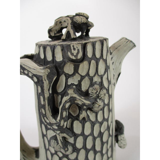 Mid 20th Century Segment Mud Clay Teapot China Yixing Zisha Style Pottery Handmade Tree Trunk Bug For Sale - Image 6 of 12