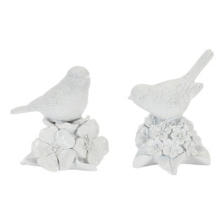 Bird on Floral Pedestal Figurines (Set of 2) For Sale