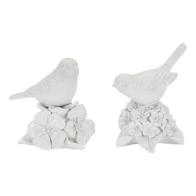 Bird on Floral Pedestal Figurines (Set of 2) For Sale