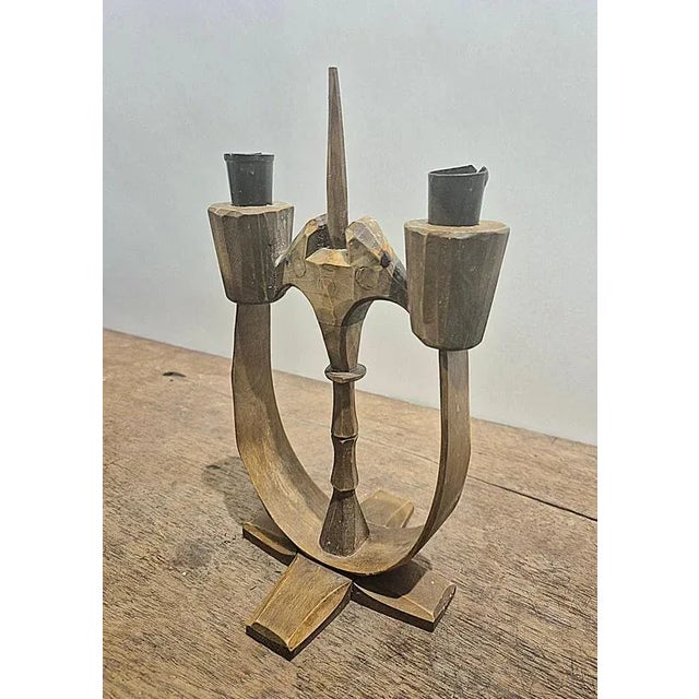 Swedish Folk Taserud Candelabra in Wood and Wrought Iron, 1950s For Sale - Image 5 of 7