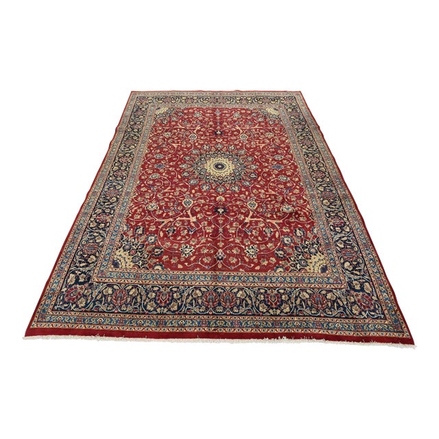 1980s Kashmar Rug 10′ X 12’11” Red Wool Traditional Hand-Knotted Oriental Carpet For Sale