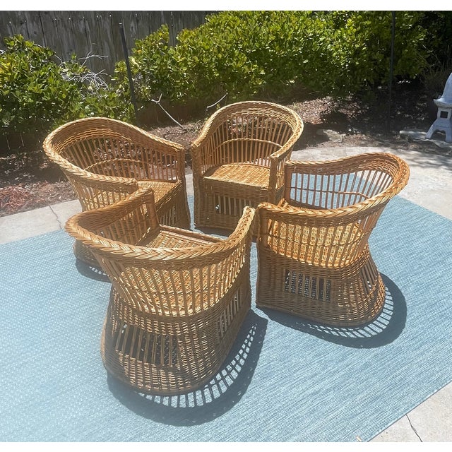 McGuire Vintage Wicker Barrel Back Armchairs, a Set of 4 For Sale In San Diego - Image 6 of 16