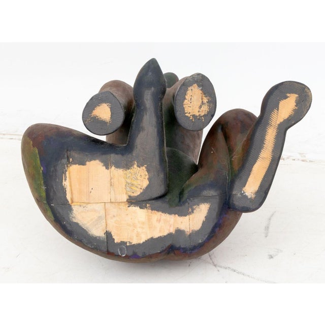 Wood Folk Art Seated Dog Polychrome Painted Sculpture For Sale - Image 7 of 8