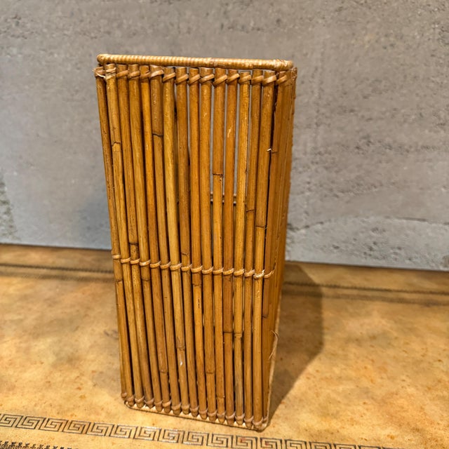 Wood Vintage-Burnt Bamboo Rattan Desk Organizer Magazine File Mid-Century For Sale - Image 7 of 11