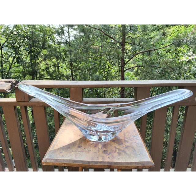 This 27" elongated crystal centerpiece bowl is a Daum Nancy, France design, specifically known as the Swallowtail or...